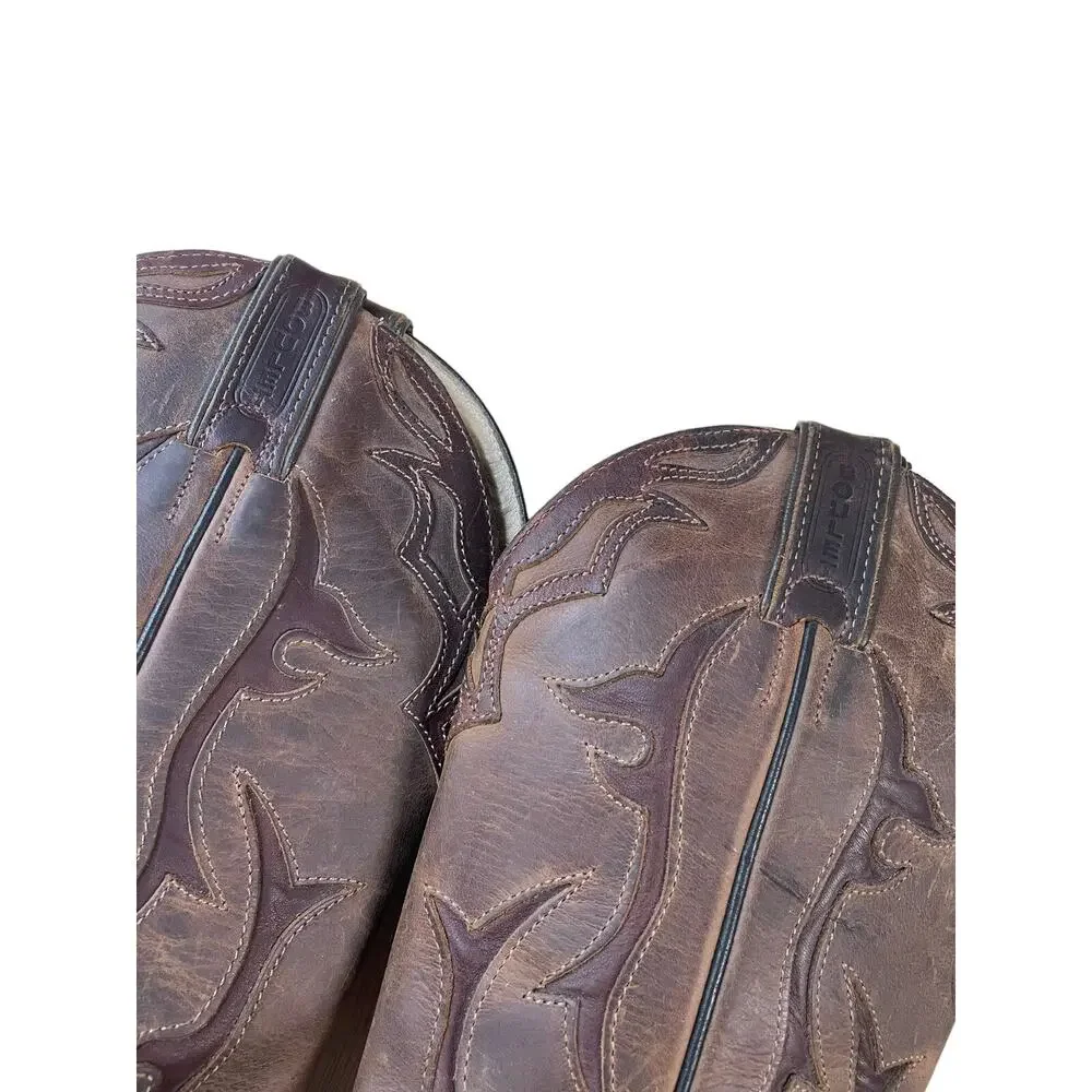 Boulet Western Cowgirl Boots 2 Tone Brown Leather Pull On Almond Toe US Size 7